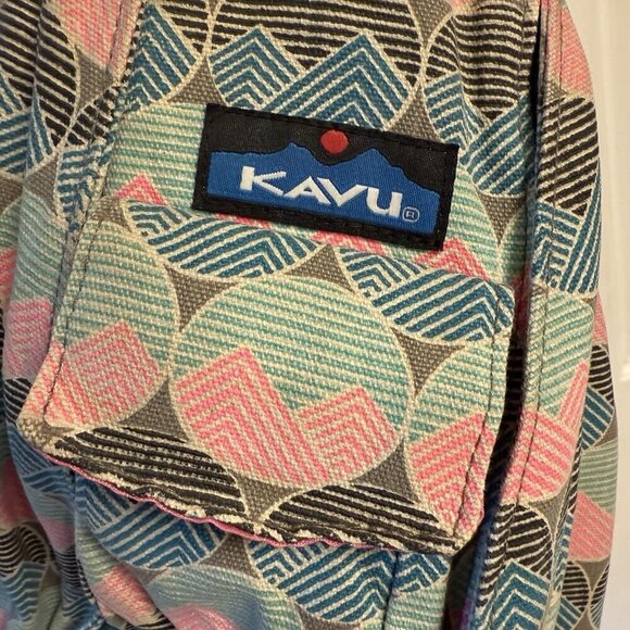 Kavu Rope Sling Bag Pink Teal Geometric Print Multiple Zipper Pockets - Picture 2 of 15